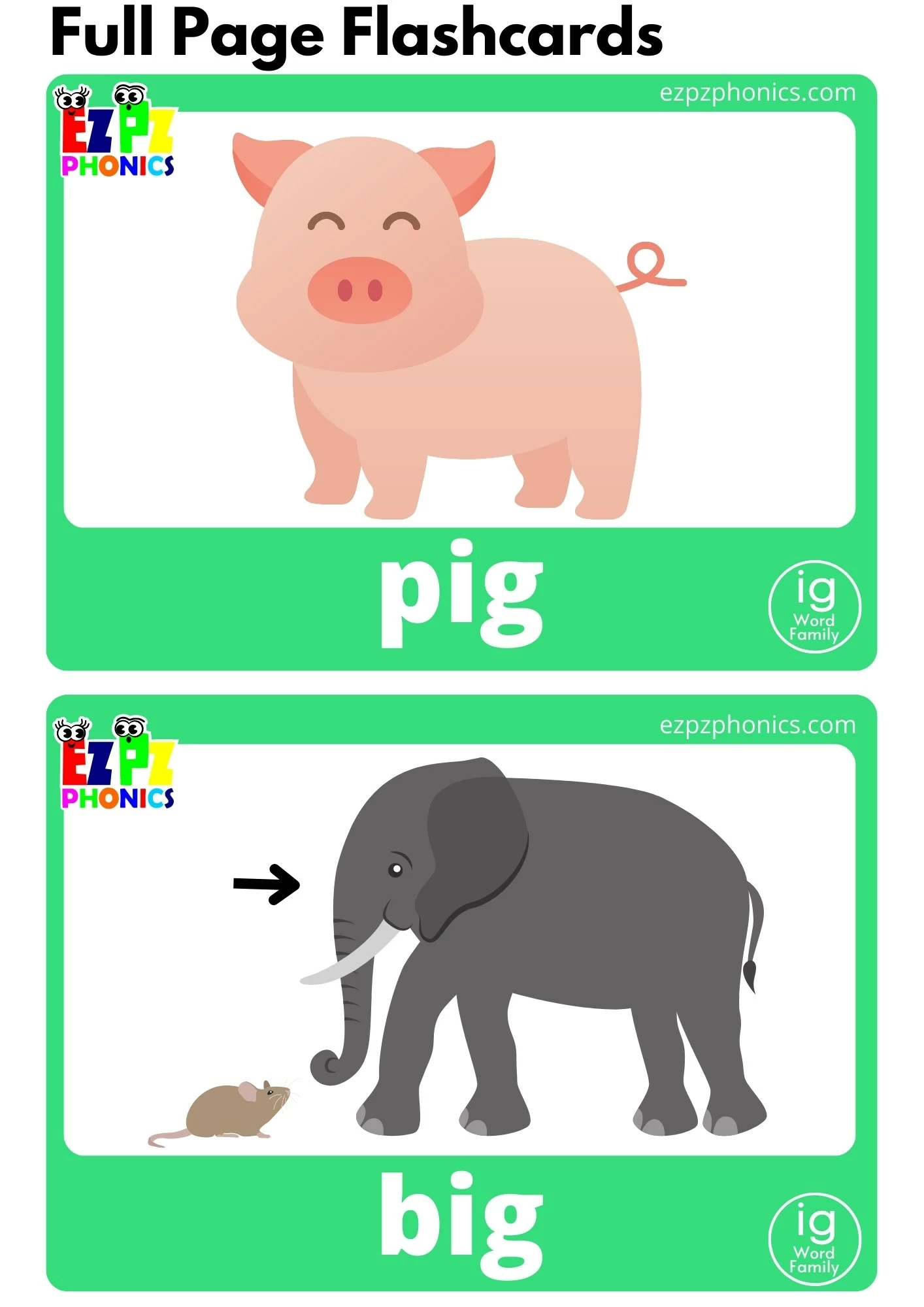 IG Word Family Full Page Flashcards With Words Free PDF Download or View Online Phonics Flashcards Pack Great for Homeschool and Kindergarten Students